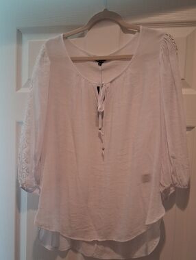 Unique Spectrum White Peasant Tie-Front Blouse